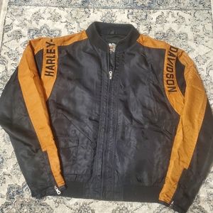 harley davidson mens jacket XL black orange bomber nylon bar